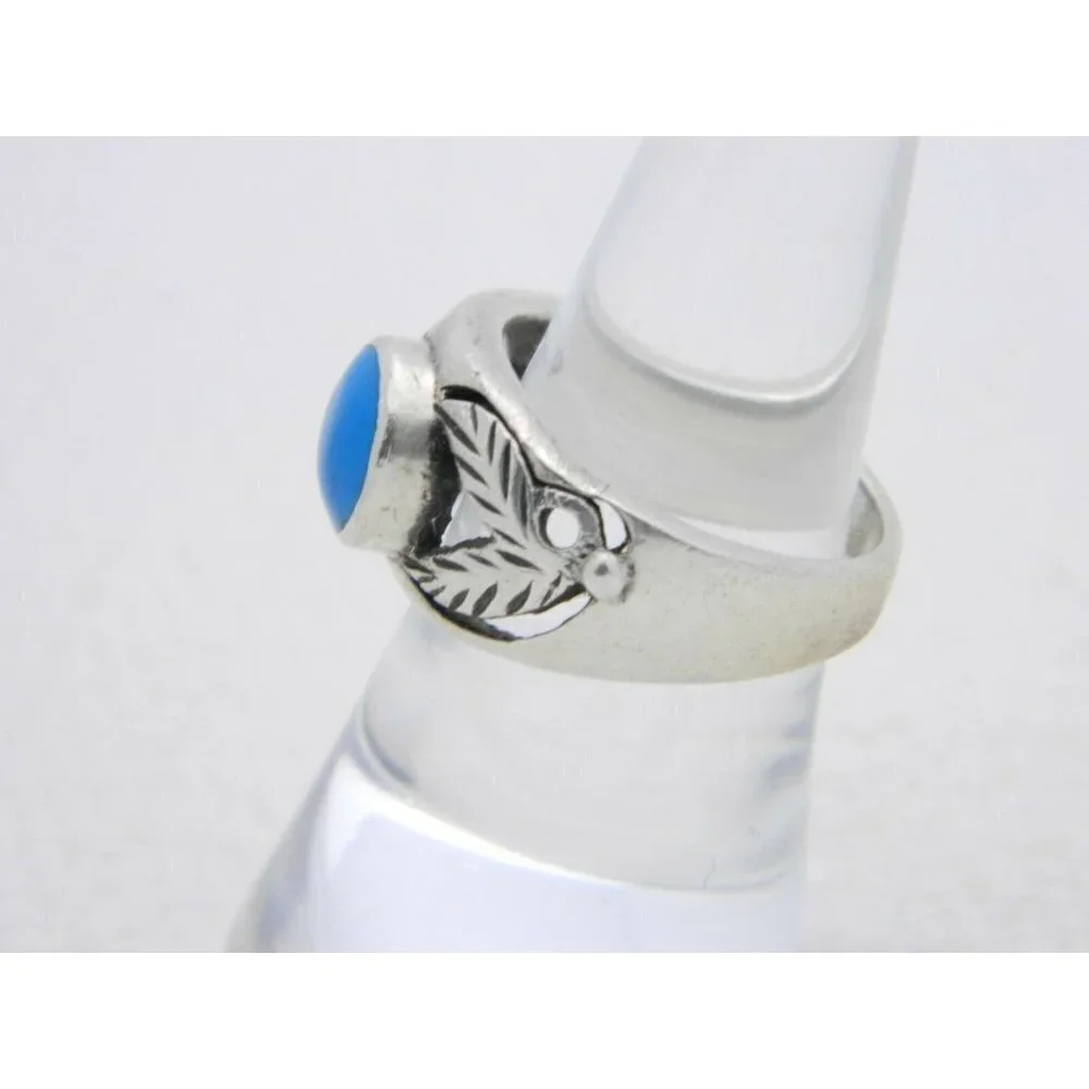 VTG .925 Sterling Silver Blue Stone Cabochon Leaf